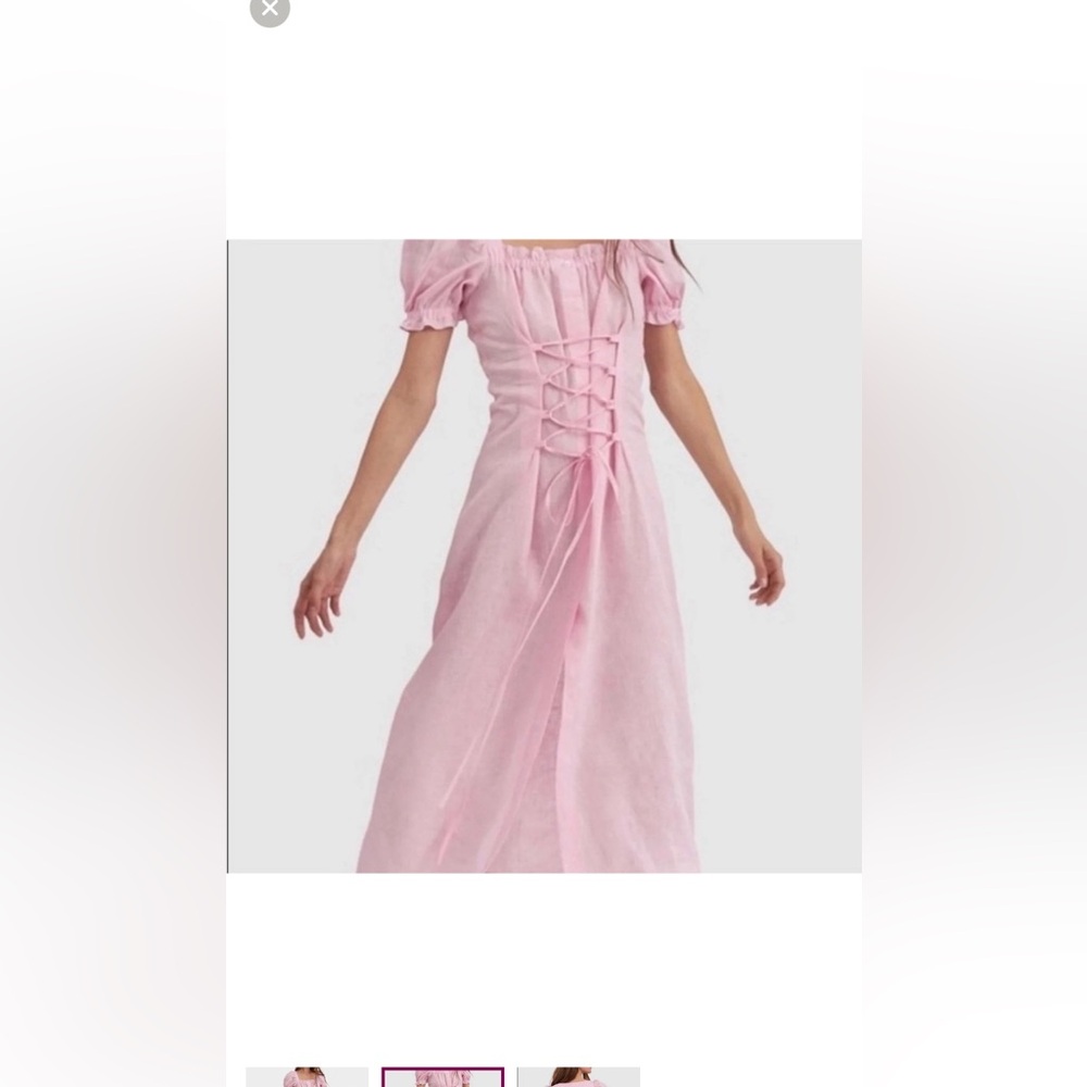 NWT Sleeper marquise linen lace up corset puff sleeve pink! Gorgeous! Size M!
